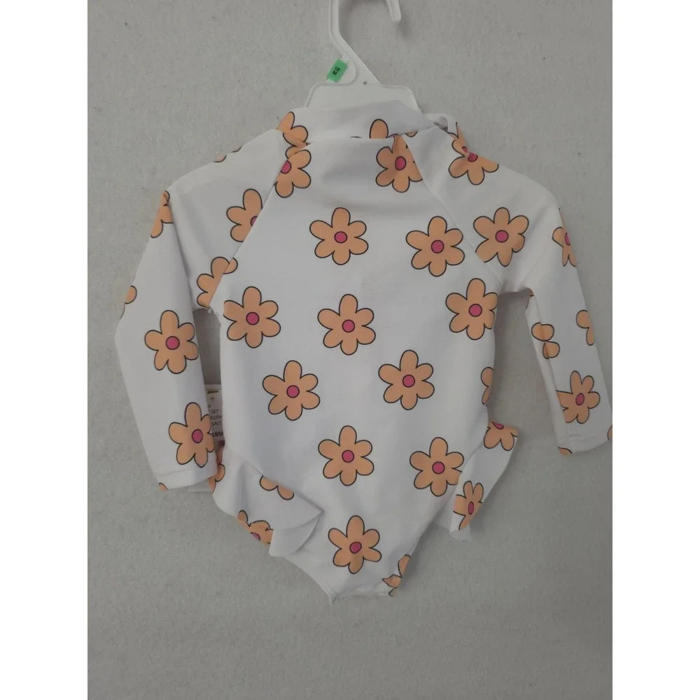 Jessica S white and orange flower print swimsuit‎ with a front zipper Ss 18M